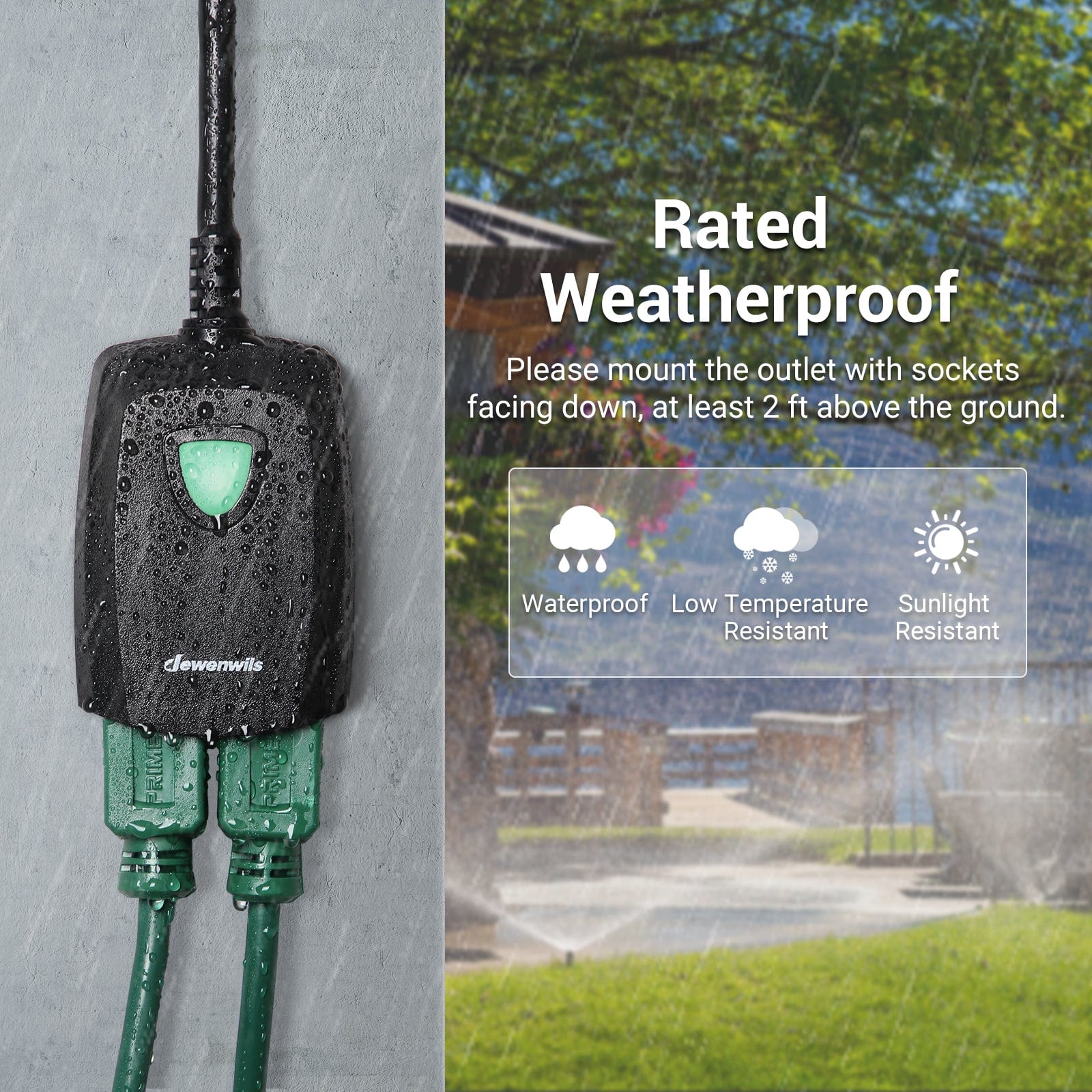 DEWENWILS Waterproof 100ft Programmable Wireless Remote Control Outlet kit (2 Remotes + 1 Outlet)--SHRS201F