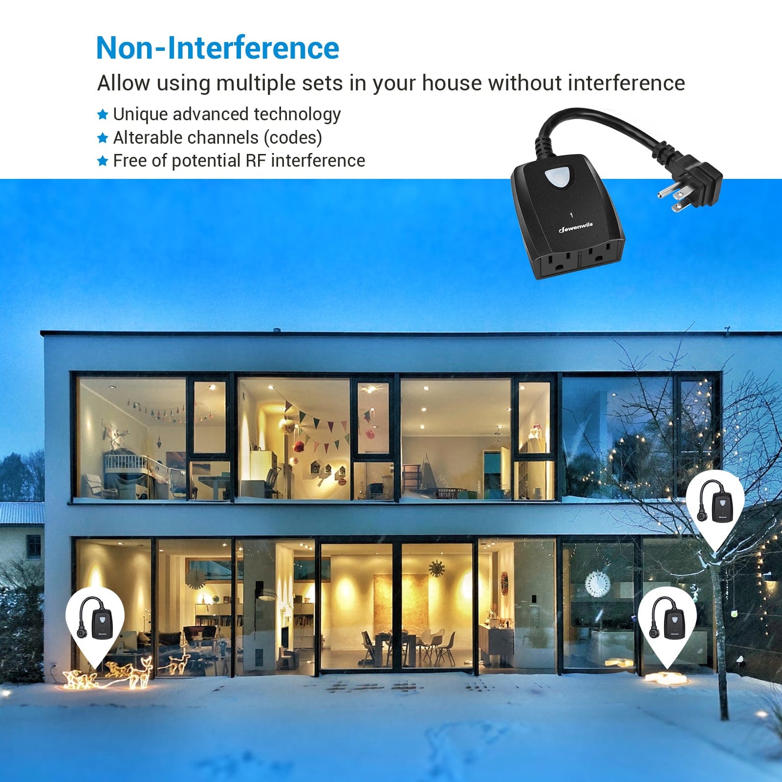 DEWENWILS Waterproof 100ft Programmable Wireless Remote Control Outlet kit (1 Remote + 3 Outlets)--SHRS103F2