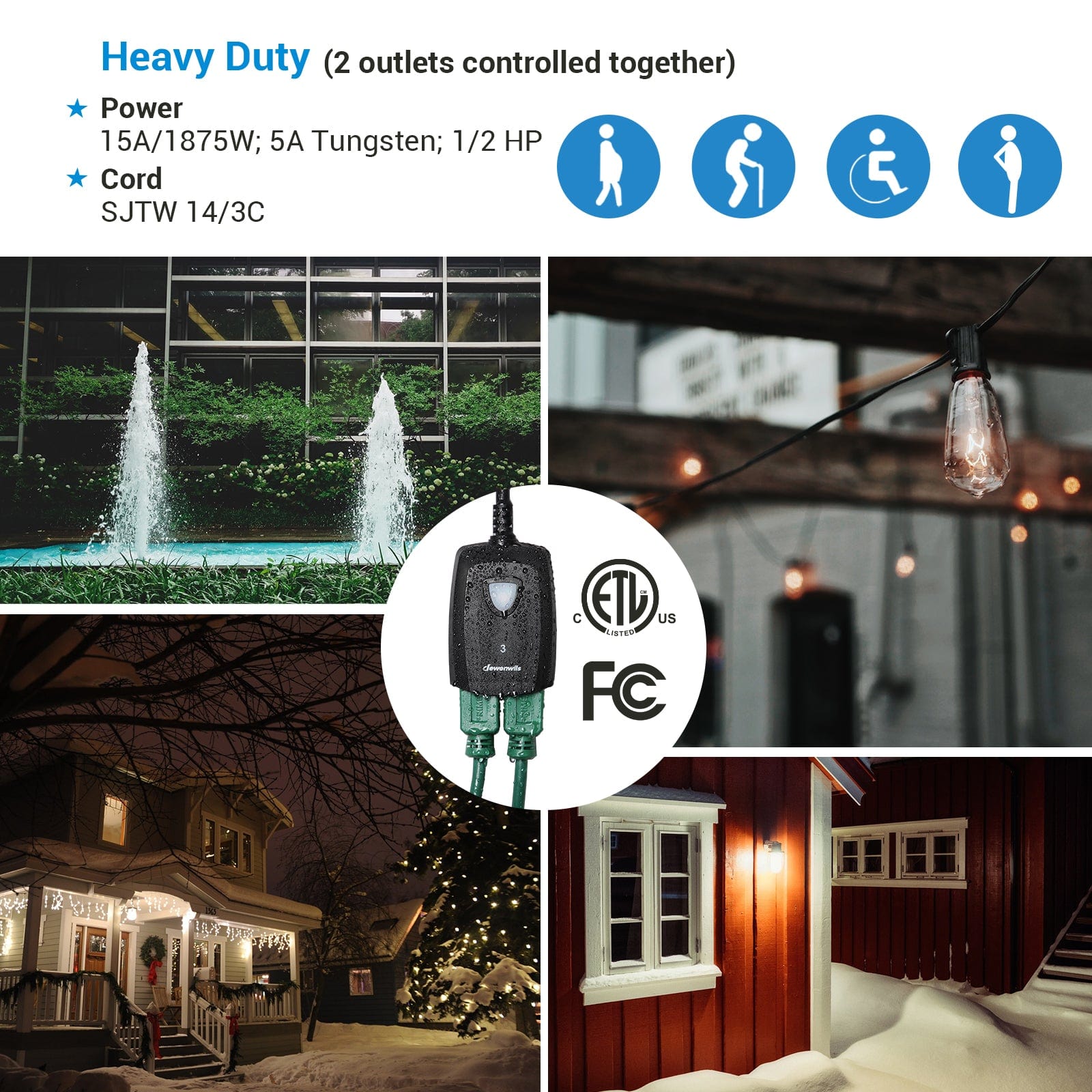DEWENWILS Waterproof 100ft Programmable Wireless Remote Control Outlet kit (1 Remote + 3 Outlets)--SHRS103F2