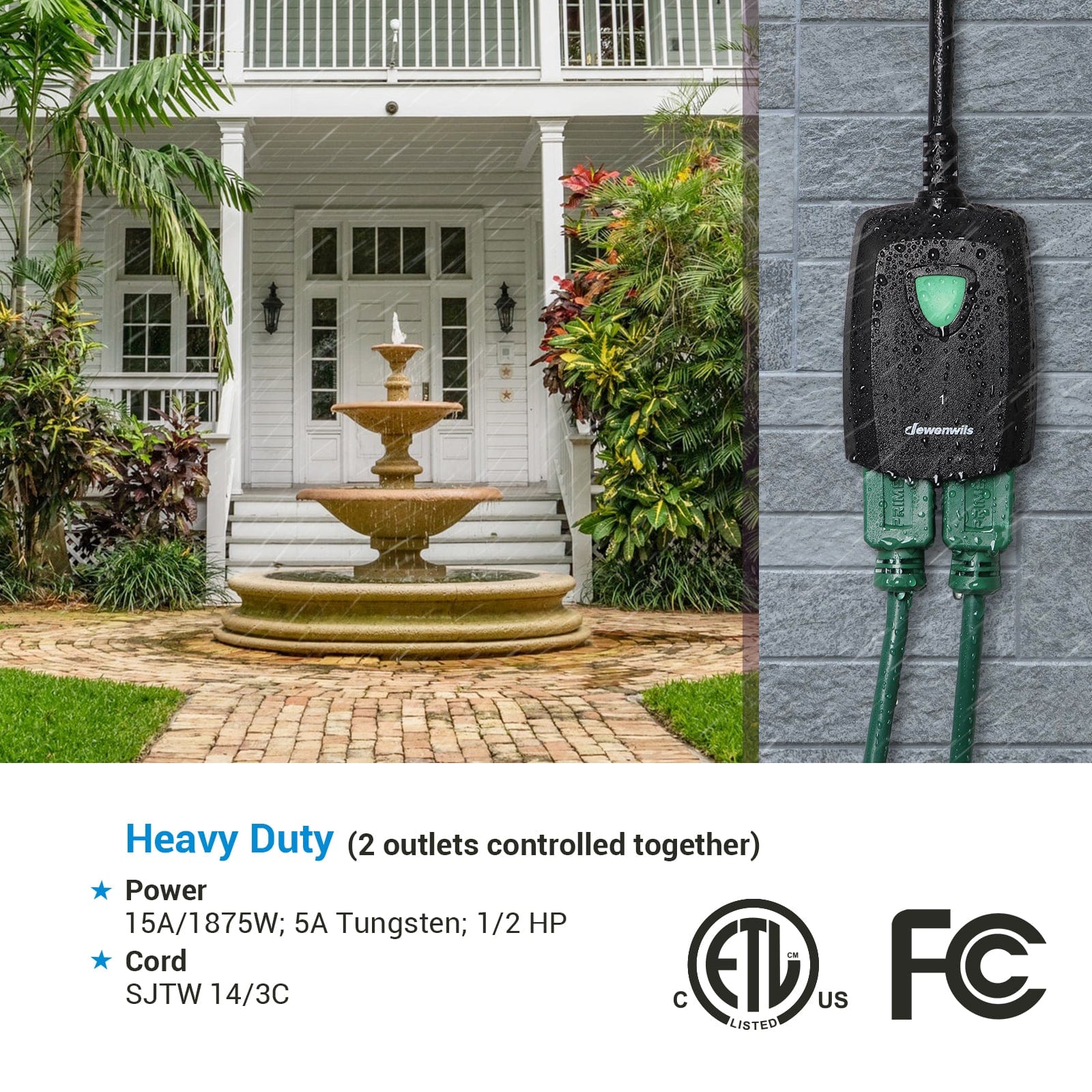 DEWENWILS Waterproof 100ft Programmable Wireless Remote Control Outlet kit (1 Remote + 3 Outlets)--SHRS103F2
