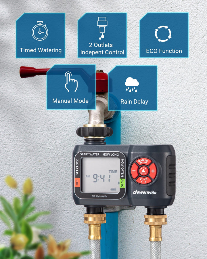 DEWENWILS Sprinkler Timer Water Timer 2 Zone, Programmable Water Hose ...