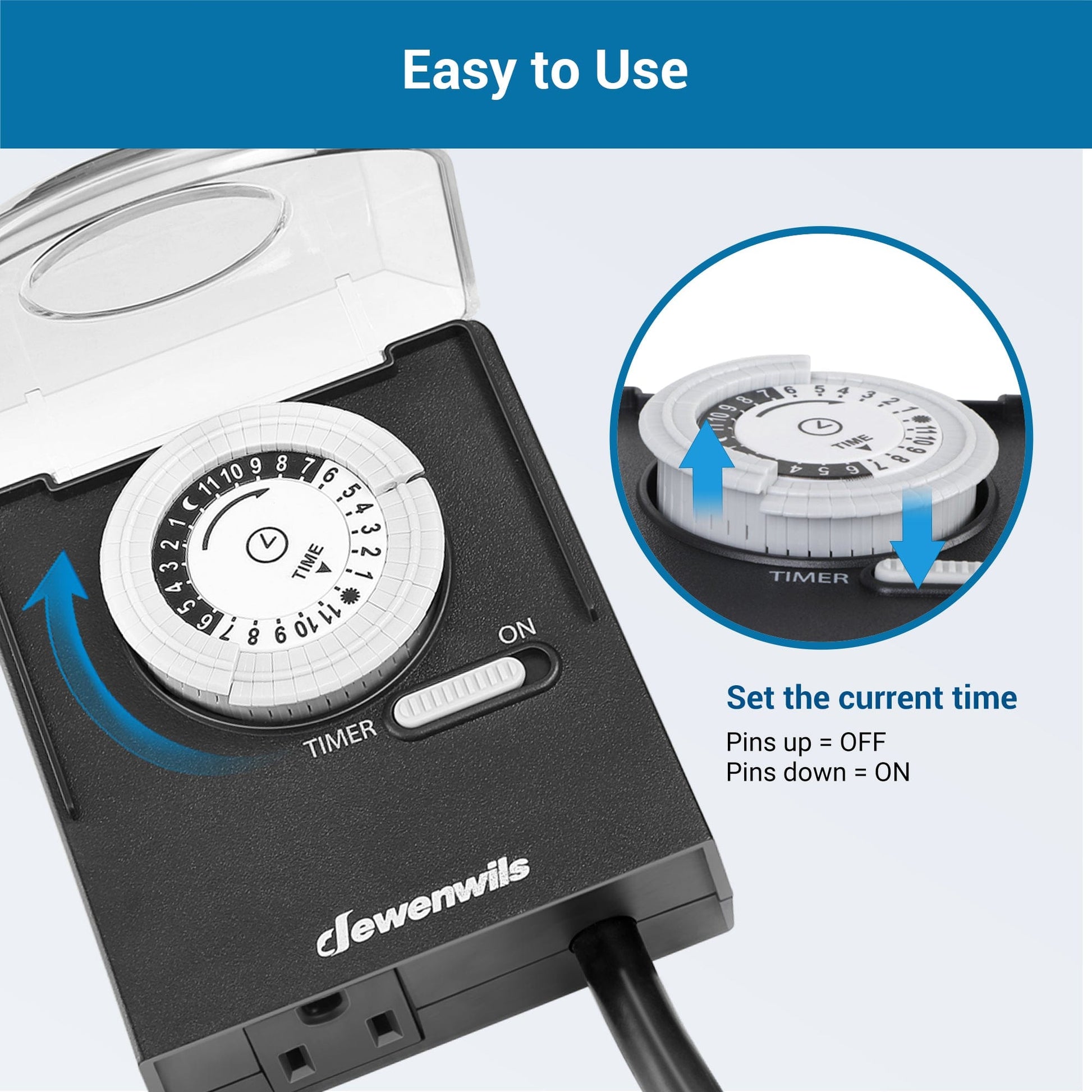 Outdoor Light Timer: Features a user-friendly design with simple settings. Plug in and program effortlessly to automate your outdoor devices with ease.