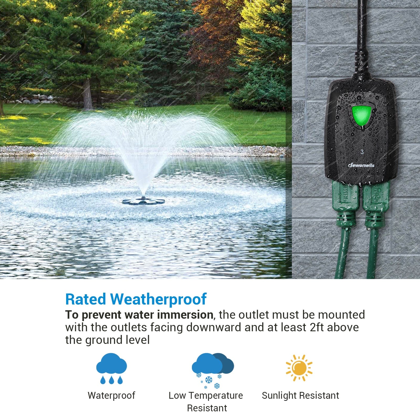 DEWENWILS Waterproof 100ft Programmable Wireless Remote Control Outlet kit (1 Remote + 3 Outlets)--SHRS103F2