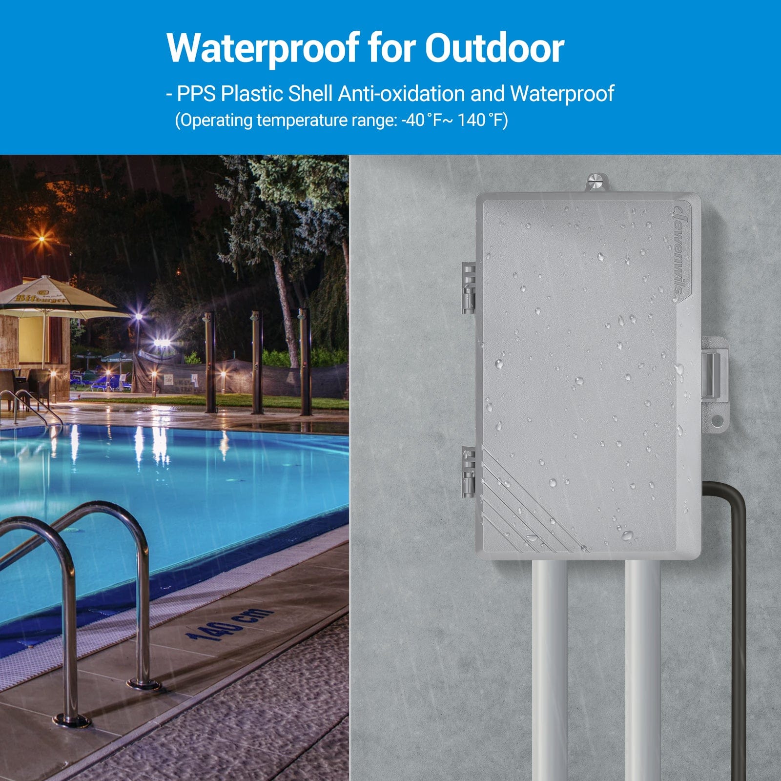 DEWENWILS  Digital Pool Timer: Rugged PPS shell resists oxidation and rain. Engineered to perform flawlessly in brutal conditions from -40°F to 140°F.