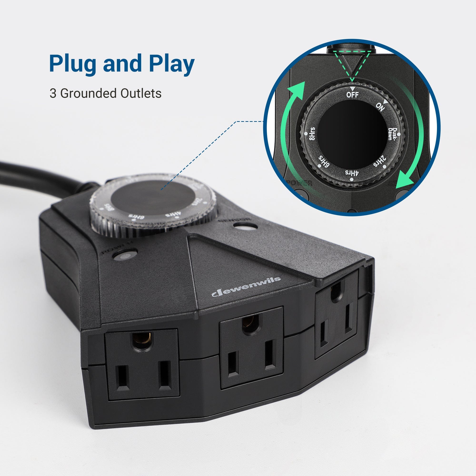 Outdoor Light Timer: Features a simple plug-and-play design with 3 grounded outlets. Run multiple devices simultaneously with reliable, easy-to-use power control.