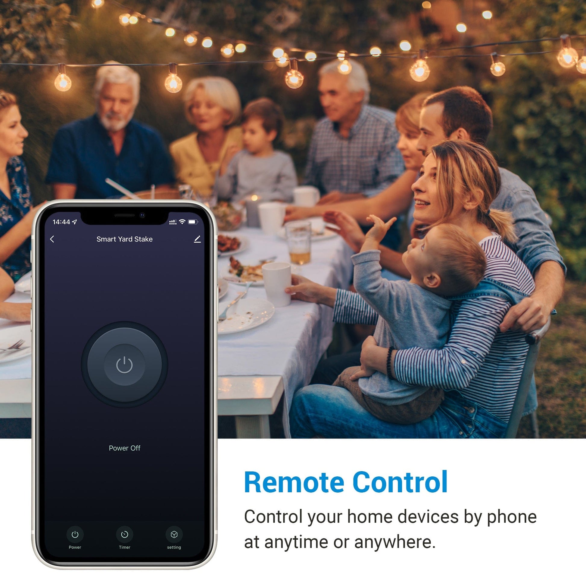 Outdoor Power Stake with Timer: Features **Remote Control** capabilities via smartphone, allowing you to manage home devices from anywhere at any time.