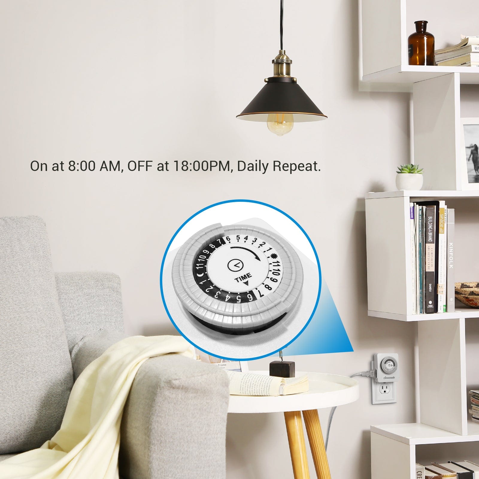 DEWENWILS 24-Hour Indoor Mechanical Timer With 2 Grounded Outlet, Daily On/Off Cycle, Programmable Plug in Timer (2 Pack)-SHIMT12W