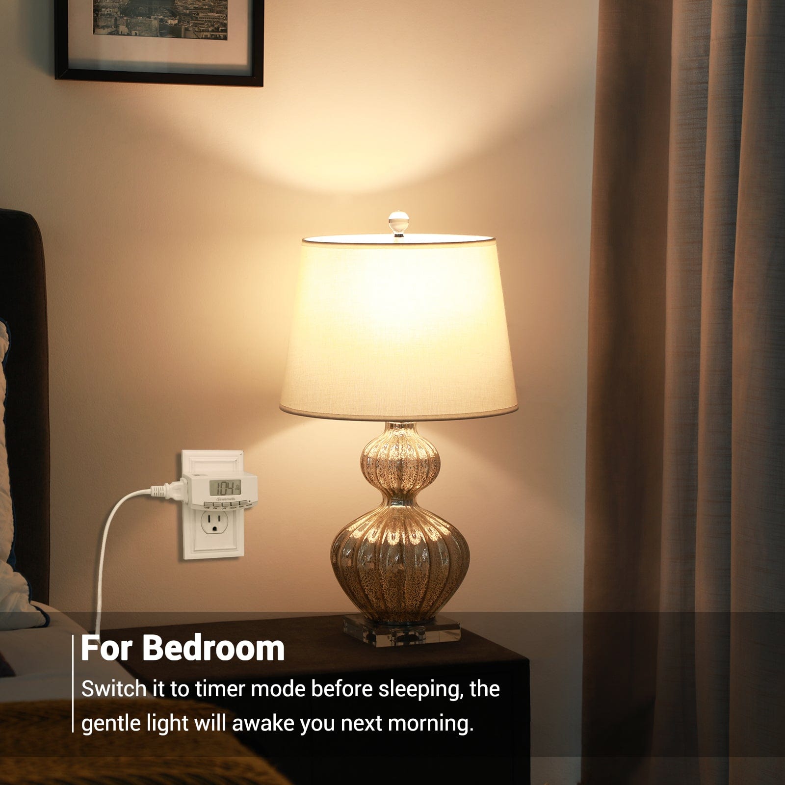 Indoor Outlet Timer: Set to timer mode before bed for a gentle morning wake-up. Perfect for bedrooms, it automates lights to start your day with ease.