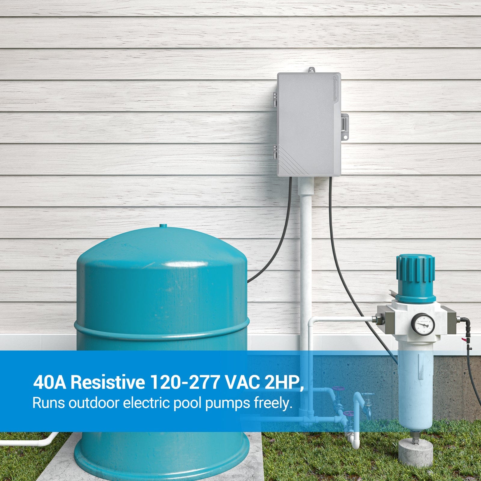 Digital pool timer: Robust 40A/2HP capacity handles 120-277 VAC loads. Effortlessly powers heavy-duty outdoor pumps and heaters with industrial-grade safety.