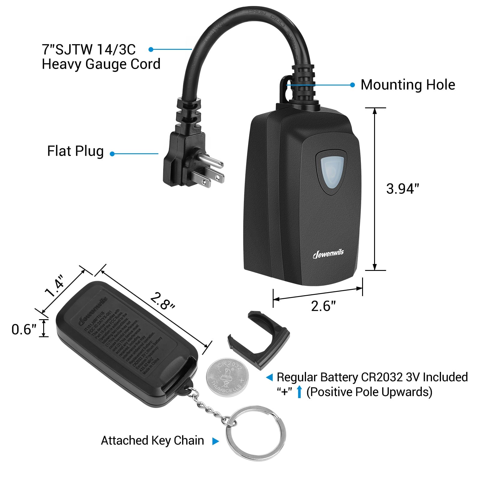 DEWENWILS Waterproof 100ft Programmable Wireless Remote Control Outlet kit (2 Remotes + 1 Outlet)--SHRS201F