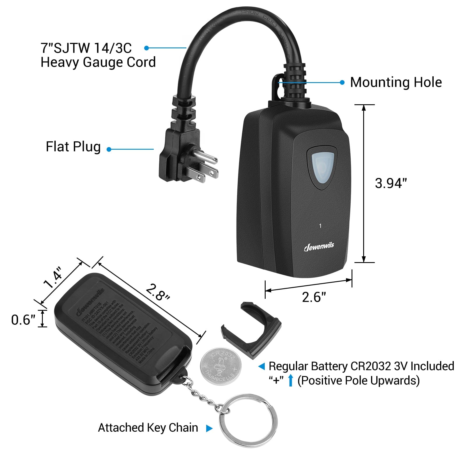 DEWENWILS Waterproof 100ft Programmable Wireless Remote Control Outlet kit (1 Remote + 3 Outlets)--SHRS103F2
