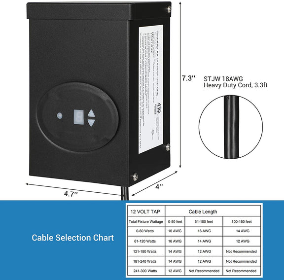 Dewenwils 120W Low Voltage Transformer with Timer, 120V to AC 12V Low
