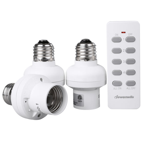 DEWENWILS Programmable Wireless Remote Control Light Bulb Socket (E26/E27) and Switch (1 Remote + 3 Sockets)--SHRLS13A1