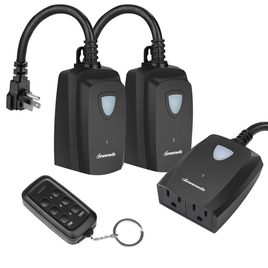 DEWENWILS Waterproof 100ft Programmable Wireless Remote Control Outlet kit (1 Remote + 3 Outlets)--SHRS103F2