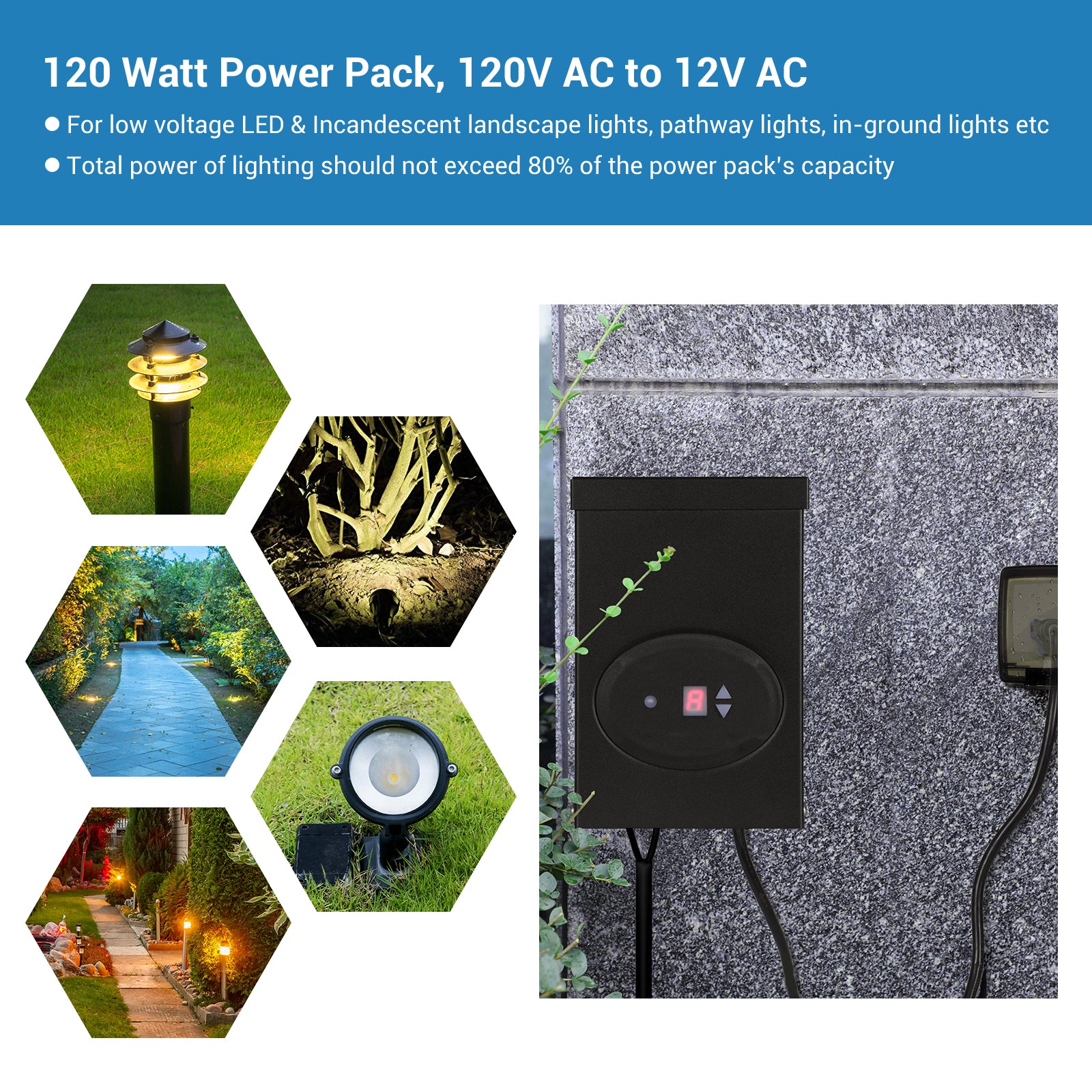 Dewenwils 120W Low Voltage Transformer with Timer, 120V to AC 12V Low ...
