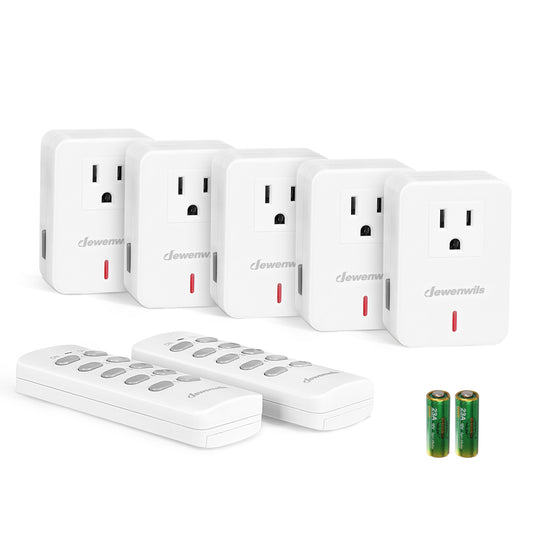 DEWENWILS Indoor 100ft Programmable Wireless Remote Control Outlet and Switch (2 Remotes + 5 Outlets)--SHRS205B1