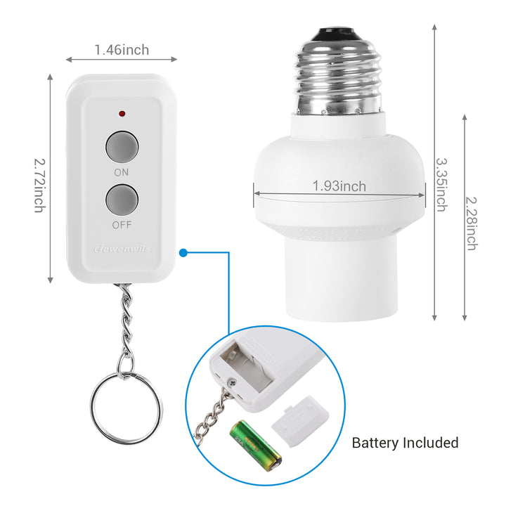 DEWENWILS Remote Control Light Bulb Socket, Wireless Light Bulbs Socket  Switch Kit with Controller, Remote Light Socket E26/E27 Base for Pull Chain