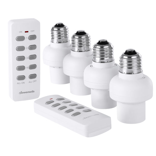 DEWENWILS Programmable Wireless Remote Control Light Bulb Socket (E26/E27) and Switch (2 Remotes + 4 Sockets)--SHRLS24A1